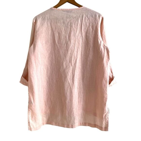 Ellen Tracy Linen Tunic Top Sz L Peach Pink Beachy quiet luxury coastal - Picture 2 of 11